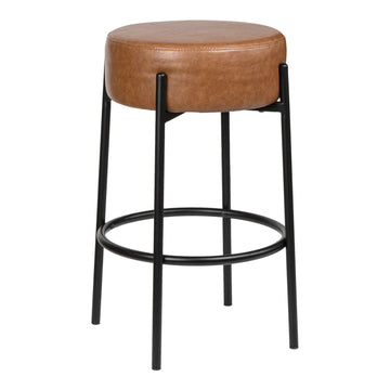 Paola Modern Minimalist Round Backless Metal/Vegan Leather Cushioned Bar Stool - JONATHAN Y